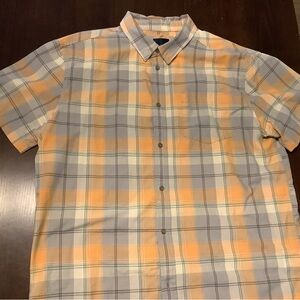 Prana Men's Casual Plaid Shirt - Orange and Gray XL